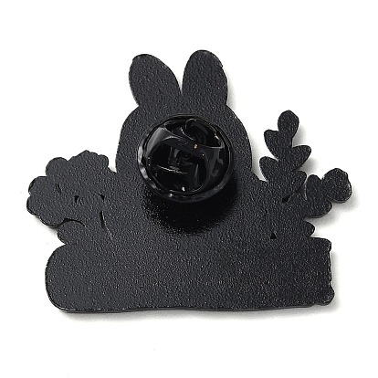 Эмалированные булавки с мультяшным кемпинговым кроликом, Черный значок из цинкового сплава для женщин
