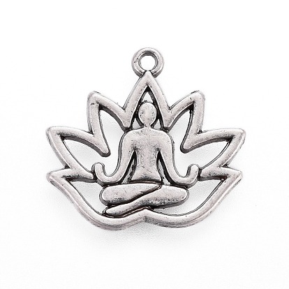 Tibetan Style Alloy Yoga Theme Pendants, Lotus with Human, Lead Free & Nickel Free & Cadmium Free