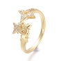 Brass Micro Pave Clear Cubic Zirconia Cuff Rings, Open Rings, Star