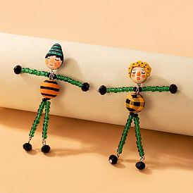 Красочные серьги-клоуны из бисера и серьги-пусеты с жемчугом для кукол