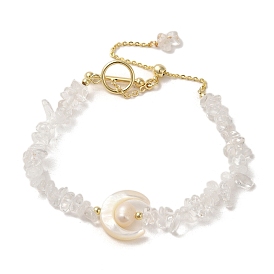 Bracelets en perles de cristal de quartz naturel, croissant de lune, coquillages et perles, avec fermoirs en laiton