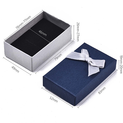 Boîtes à bijoux en carton, pour les colliers, anneau, boucle, avec ruban bowknot à l'extérieur et éponge noire à l'intérieur, rectangle