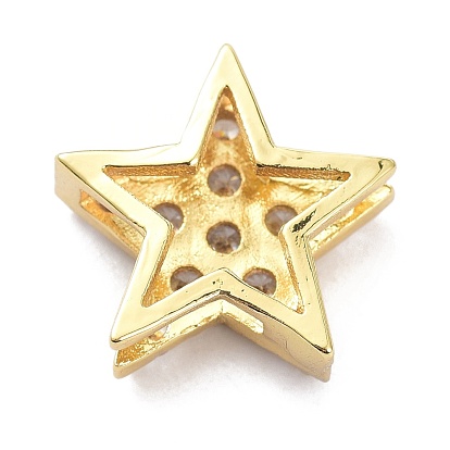 Brass Micro Pave Clear Cubic Zirconia Slide Charms, Star