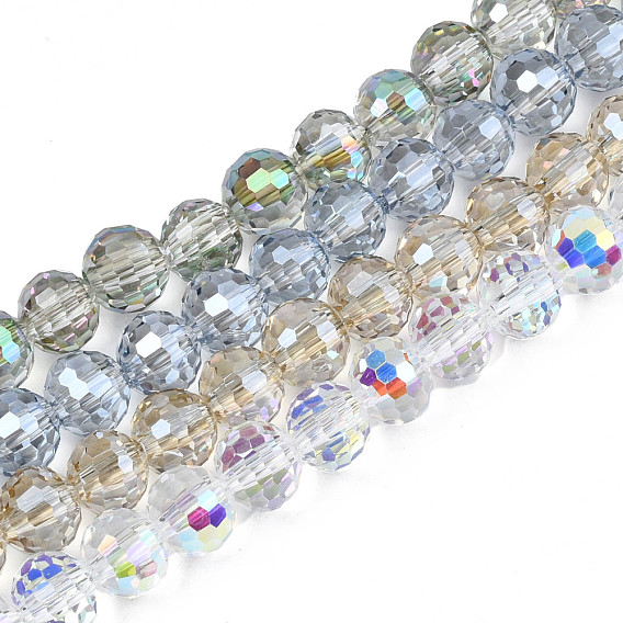 Electroplate Transparent Glass Beads Strands, Faceted, Round