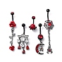 Hyacinth Rhinestone Charm Dangle Belly Rings, Alloy Belly Ring with 304 Stainless Steel with Pins for Women