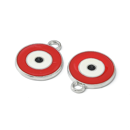 Zinc Alloy Enamel Pendants, Lead Free and Cadmium Free, Flat Round with Evil Eye, Platinum Metal Color, 21x16x2mm, Hole: 2mm