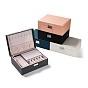 PU Imitation Leather Jewelry Organizer Box with Lock, Double Stackable Jewelry Case for Earrings, Ring, and Necklace, Rectangle