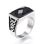 304 Stainless Steel Wide Band Rings, with Natural Black Agate, Rectangle