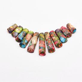 Assembled Gold Line and Imperial Jasper Beads Strands, Graduated Fan Pendants, Focal Beads, Dyed