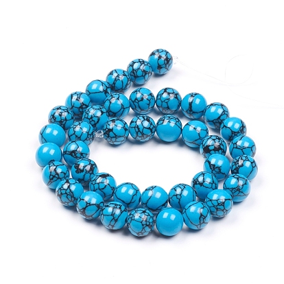 Perles synthétiques turquoise brins, teint, ronde