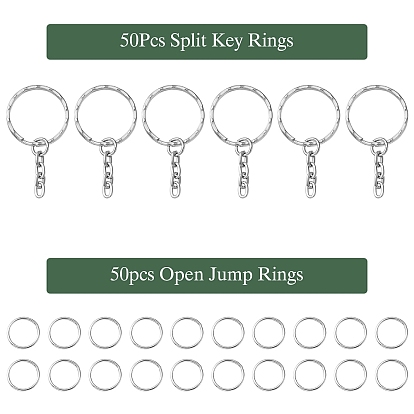 50Pcs Iron Split Key Rings, with 50Pcs Iron Open Jump Rings