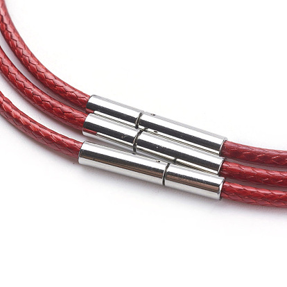 Algodón encerado el collar del cordón, con 304 cierres de acero inoxidable, color acero inoxidable