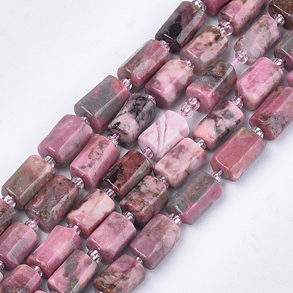 Natural Rhodonite Beads Strands, Faceted, Column