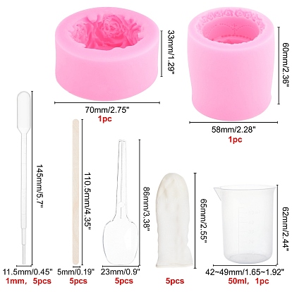 Olycraft DIY Multilayer Cake Fondant Molds Kits, Including Wooden Craft Sticks, Plastic Pipettes, Latex Finger Cots, Plastic Measuring Cup, Plastic Spoons