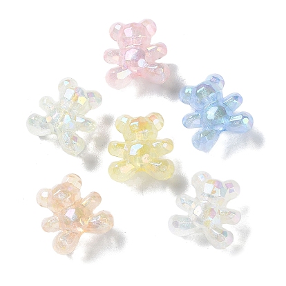 Luminous Rainbow Iridescent Plating Transparent Acrylic Beads, Glow in the Dark Glitter Beads, Faceted, Bear