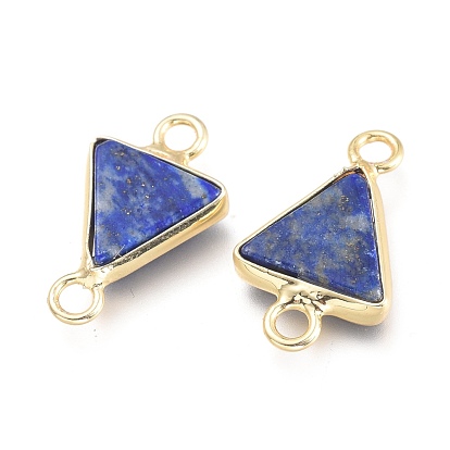 Natural Lapis Lazuli Links Connectors, with Real 18K Gold Plated Brass Findings, Triangle