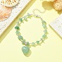 4 pcs 4 style bracelets à breloques en forme de coeur avec pierres précieuses naturelles mélangées serties de chaînes de perles de puces, bracelets empilables en laiton