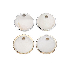 Natural Freshwater Shell Charms, with UV Plated, Flat Round