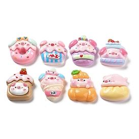 Pig Theme Opaque Resin Decoden Cabochons, Cute Pig Food Decoden Cabochons for Jewelry Making