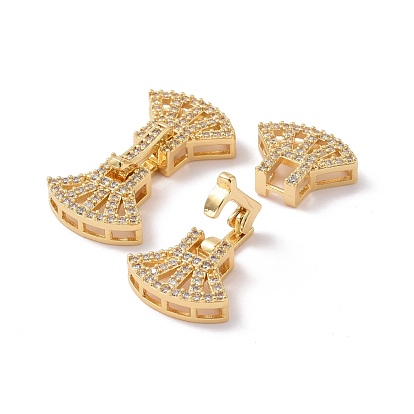 Brass Micro Pave Clear Cubic Zirconia Fold Over Clasps, Cadmium Free & Lead Free, Shell