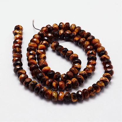 Natural Tiger Eye Beads Strands, Grade A, Faceted, Rondelle