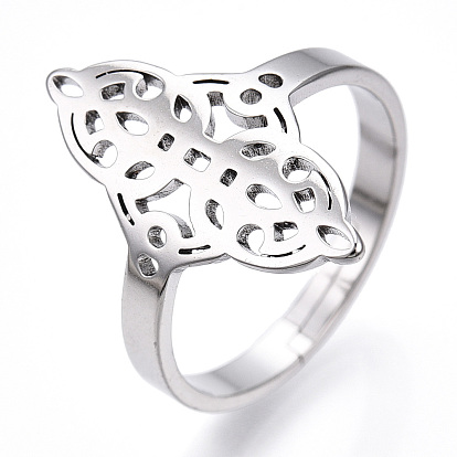304 anillo ajustable con nudo marinero de acero inoxidable, anillo de banda ancha ahuecado para mujer