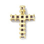 Rack Plating Brass Pendant, with Glass, Lead Free & Cadmium Free, Cross Charms, Real 18K Gold Plated