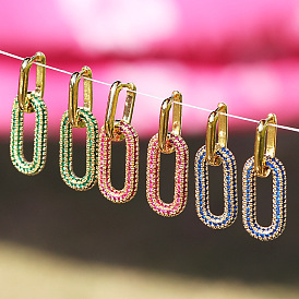 18 Boucles d'oreilles géométriques en plaqué or avec zircone creuse pour femme