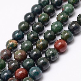 Brins de perles de pierre de sang indienne naturelle, perles de pierre d'héliotrope, ronde