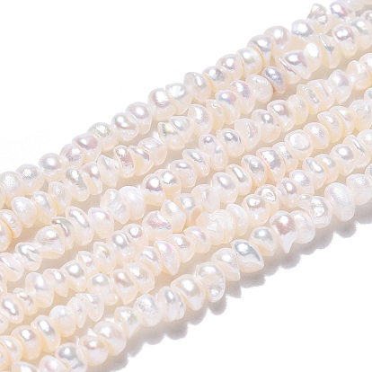 Hilos de perlas de agua dulce cultivadas naturales, plano y redondo