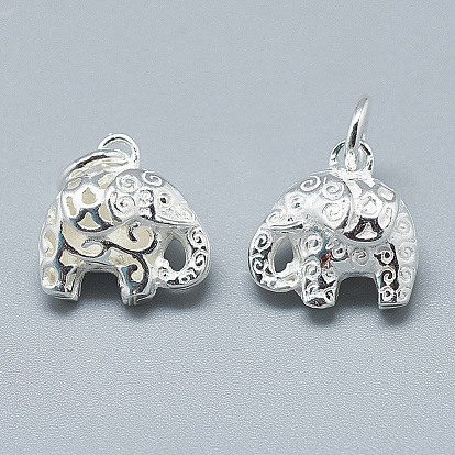 925 Sterling Silver Charms, with Jump Ring, Elephant