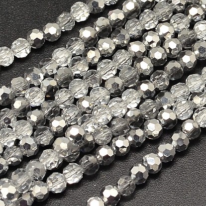 Brins de perles de verre électrolytiques à facettes (# facettes) rondes à moitié plaquées, 32mm, Trou: 4mm, Environ 1 pcs/chapelet, 100 pouce