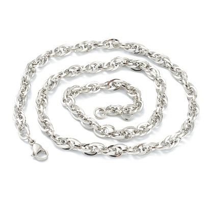 304 Stainless Steel Rope Chain Necklaces, with Lobster Claw Clasps