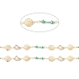 Handmade Eco-friendly Brass Flat Round & Round Link Chain, with Glass Pearl & Seed Beaded, Real 18K Gold Plated, Lead Free & Cadmium Free, Soldered, with Spool