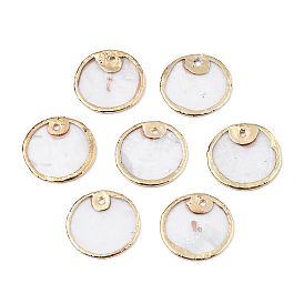Natural Capiz Shell Charms, with Light Gold Plated Brass Edge, Flat Round