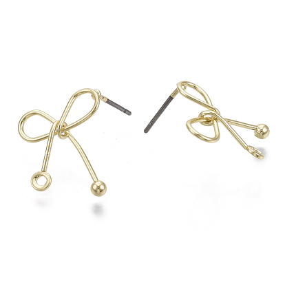 Iron Stud Earring Findings, with Loop and Steel Pin, Bowknot