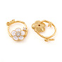 Brass Micro Pave Cubic Zirconia Charms, with Jump Rings and Enamel, Ring with Flower