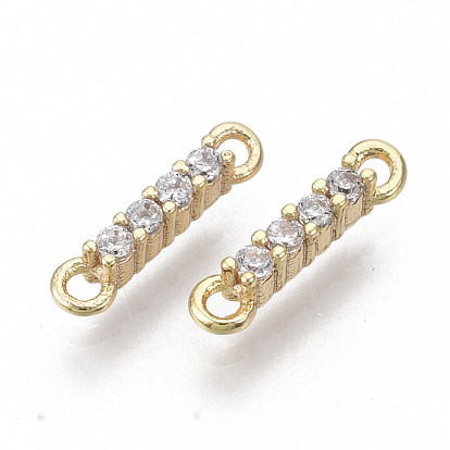 Brass Micro Pave Cubic Zirconia Links Connectors, Nickel Free, Rectangle, Clear