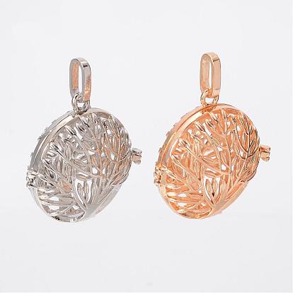 Filigree Flat Round Brass Cage Pendants, For Chime Ball Pendant Necklaces Making, Cadmium Free & Lead Free, 34.7x33x17mm, Hole: 9x3.5mm, 27mm Inner Diameter