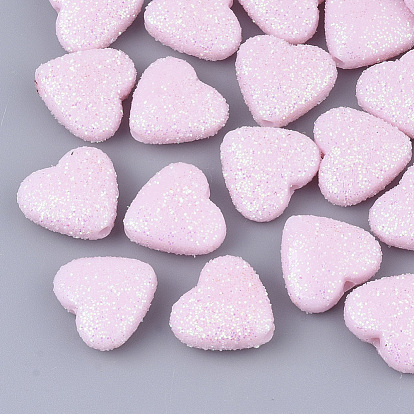 Opaque Acrylic Beads, with Glitter Powder, Heart