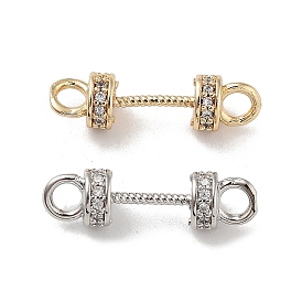 Brass Micro Pave Clear Cubic Zirconia Connector Charms, Flat Round Links, Long-Lasting Plated