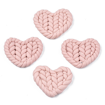 Handmade Polymer Clay Cabochons, Imitation Braided Pad, Heart