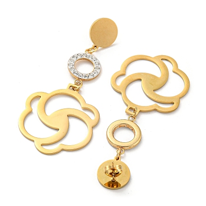 Placage sous vide doré 304 boucles d'oreilles pendantes à géométrie en acier inoxydable, boucles d'oreilles pendantes avec anneau en strass