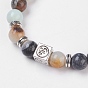 Natural Gemstone Stretch Bracelets, with Alloy Pendants & Findings, Tree of Life & Ohm, Burlap Packing