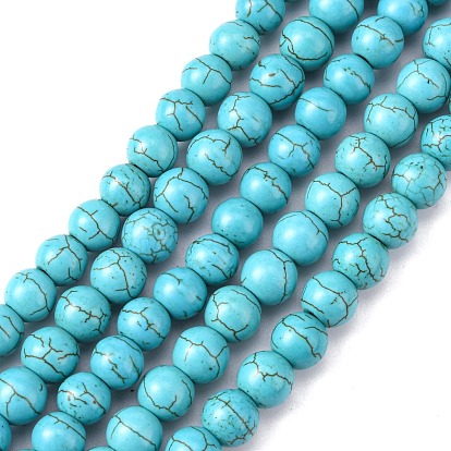 Perles howlite synthétiques, teint, ronde, turquoise