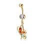 Brass Cubic Zirconia Navel Ring, Belly Rings, with 304 Stainless Steel Bar, Cadmium Free & Lead Free, Butterfly