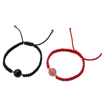 Natural Gemstone Braided Bead Bracelets, Adjustable Nylon Cord Cord Bracelets for Women