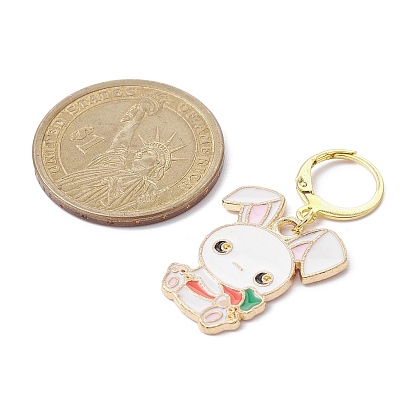 Easter Rabbit Alloy Enamel Pendant Decoration, with 304 Stainless Steel Leverback Findings