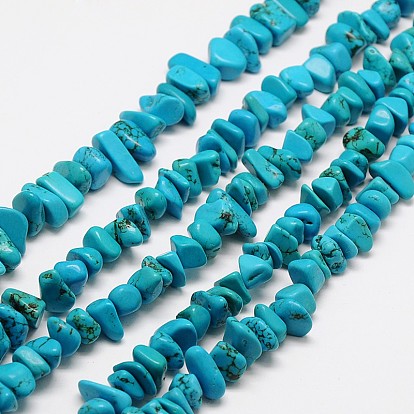 Chips Natural Magnesite Beads Strands, Dyed, Turquoise
