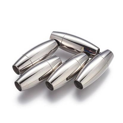 Smooth 304 Stainless Steel Magnetic Clasps with Glue-in Ends, Oval, 30x11mm, Hole: 6mm